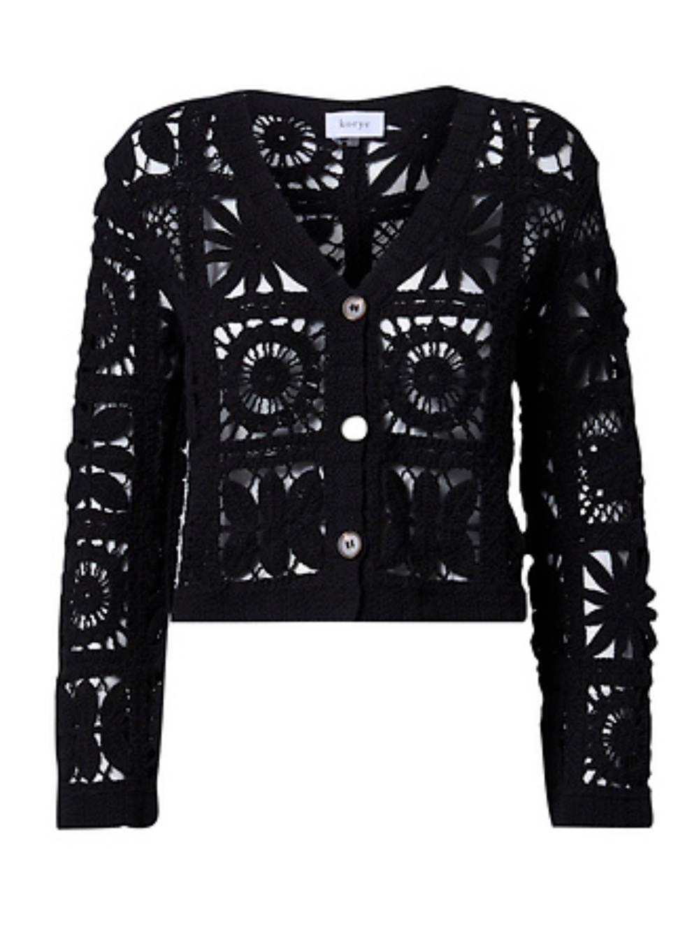 KORYE | NWT Crochet Cotton Cardigan in Black, Size Medium